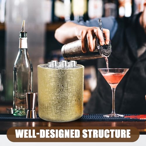 Operitacx Gold Ice Bucket Stainless Steel Ice Bucket with Lid and Tongs 7.3 Inch Wine Cooler for Bar Party Beverage Chilling