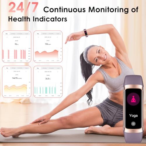 Fitness Tracker, 24/7 Heart Rate Blood Oxygen Blood Pressure Body Temp Monitor Sleep Calorie Tracker with 1.1" AMOLED Touc...