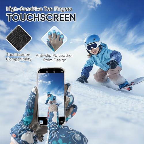 OMECHY Kids Ski Snow Gloves Waterproof Winter Cold Weather Windproof Warm Snowboard Sport Mittens for Boys Girls