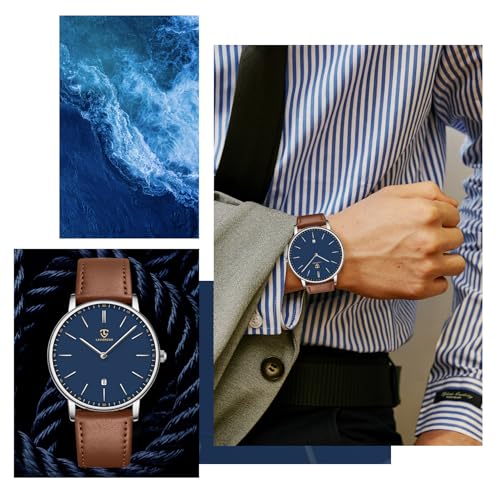 L LAVAREDO Watch for Men, Extremely Thin Mens Watches Minimalist Analog Men's Leather Wrist Watches with Time/Date, Birthd...