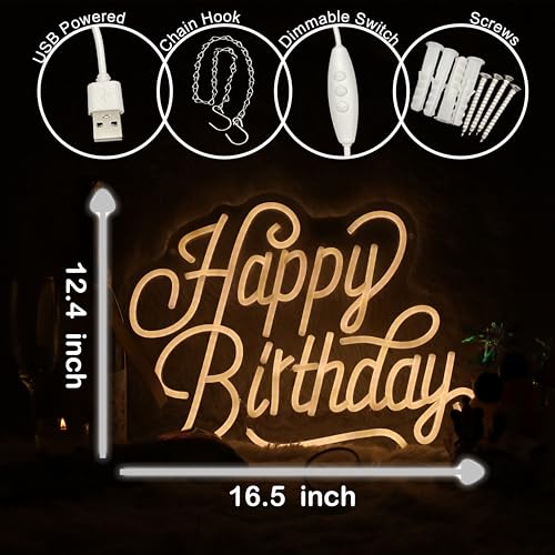 Happy Birthday Neon Sign For Backdrop Birthday Decorations LED Neon Light Signs for Birthday Led Light Up Sign Party Decor...