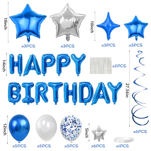 56 PCS Happy Birthday Balloons Happy Birthday Banner Silver and Black Balloons for Boys Men Girls Women 16th 18th 20th 21s...