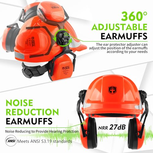 GREEN DEVIL Chainsaw Safety Protective Helmet Forestry Helmet with Build-in Visor Mesh Face Shield Ear Muffs 4 in 1 Ideal ...