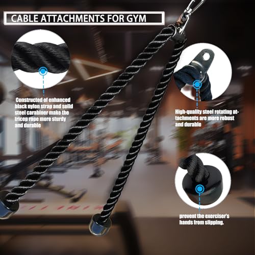 KORIKAHM Long Tricep Rope, Rope Pull Down Attachment 47 55 63Inch Length Long, Tricep Rope Cable Attachment, Tricep Pull D...