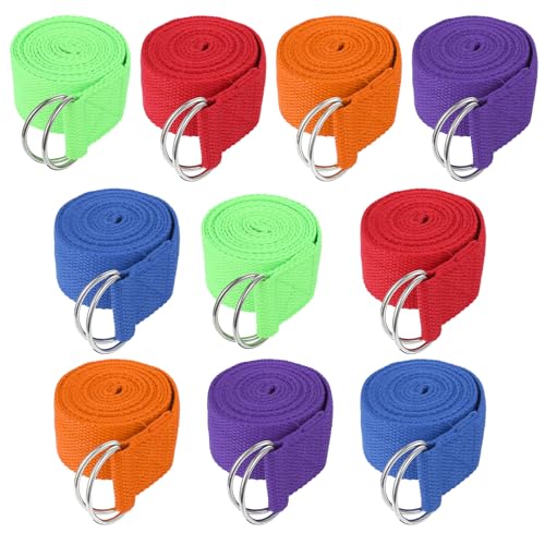10 Pcs Yoga Strap for Stretching Bulk 6ft Exercise Stretch Band with Metal D Ring Adjustable Pilates Non Elastic Yoga Stre...