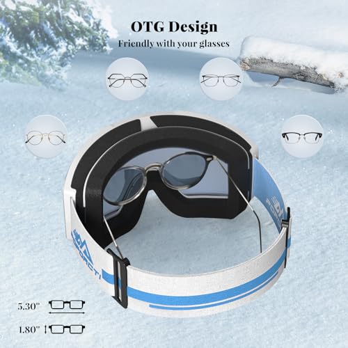 POPOACTI OTG Ski Goggles,100% UV Protection,Anti Fog,Polarized Ski Snowboard Goggles for Men Women Adult