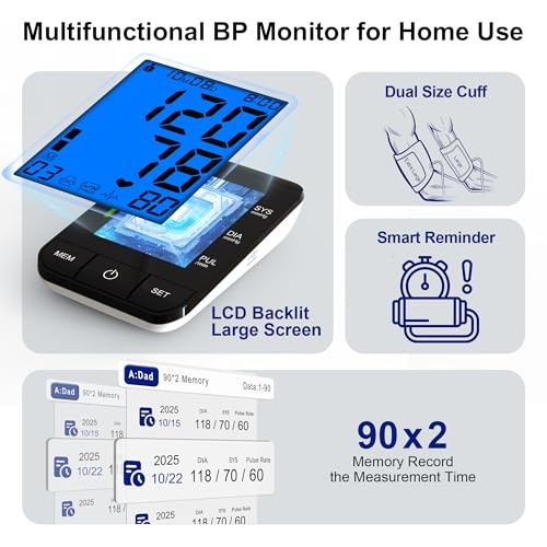 SDUNW Automatic Upper Arm Blood Pressure Monitor for Home Use with 9-17in & 13-21in L/XL/Extra Large Cuff, Accurate Measur...