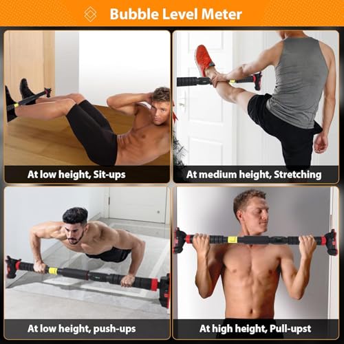 Adjustable Pull Up Bar for Doorway 27-42"with Level Meter,Strength Training Pull-Up Bars, No Screws Needed, Safety Locking...