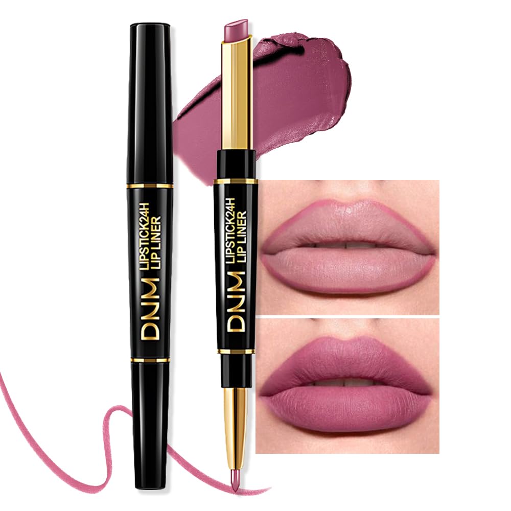 Kaely 2-in-1 Light Plum Rose Matte Lip Liner & Lipstick Combo Set Kit for Women, Magic Neutral Lipstick 24 Hours Original Lips L