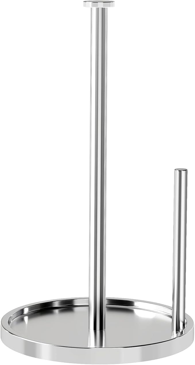 Paper Towel Holder Countertop, Standing Paper Roll Holder with Anti Slip Weighted Base, Stainless Steel Freestanding Paper Towel Holder for Kitchen, Chrome