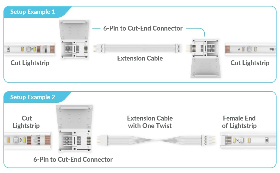 Litcessory 6-Pin to Cut-End Connector for Philips Hue/Solo Lightstrip (4 Pack, White - MICRO 6-PIN V4 / Solo Lightstrip)