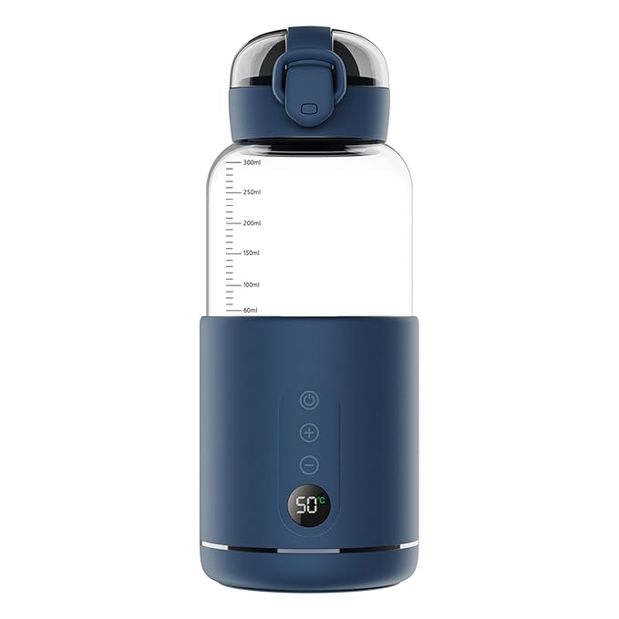 Portable Bottle Warmer, 300 ml Rechargeable Bottle Warmer,Travel Bottle Warmer,LED Display Baby Flask for Vehicle car Airplane (Blue)