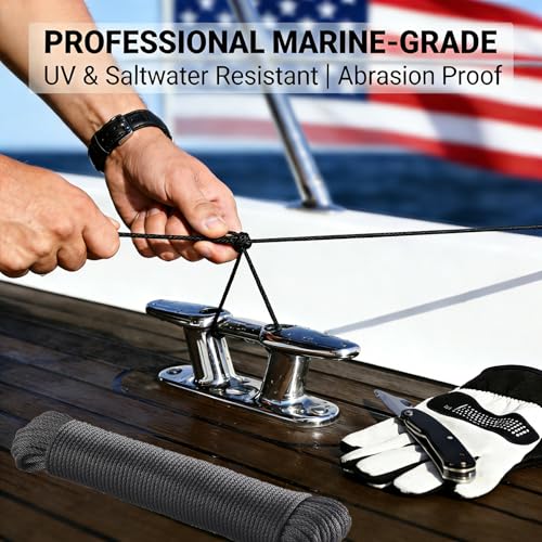 ANMOFLY Black Dacron Polyester Rope 1/8 Inch 100ft,High Density UV Resistant Braided Cord,Professional Grade for Marine,Ca...