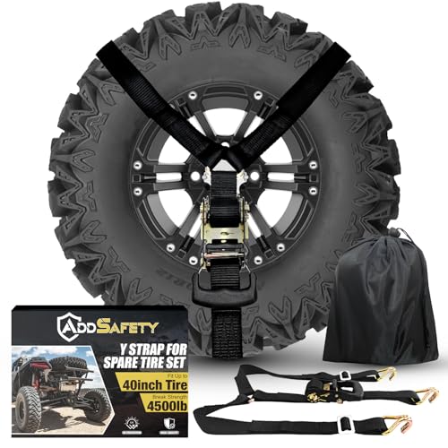 AddSafety Y Strap for Spare Tire,3 Ratchet Straps Tie Down, Heavy Duty Spare Tire Strap for UTV,Roof Rack Spare Tire Moun...