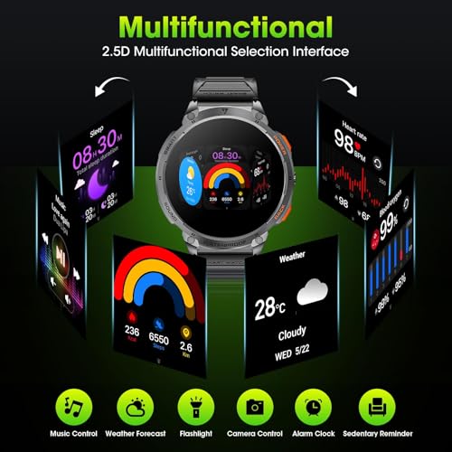 Haulvean Military Smart Watches for Men, 1.85" HD Large Screen Smart Watch, Flashlight/730mAh/110+ Sports Modes Fitness Tr...