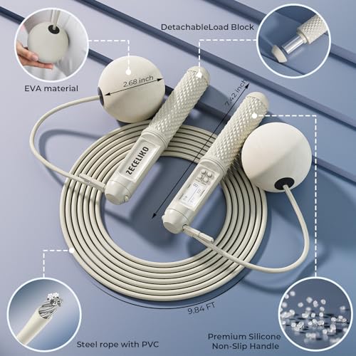 ZECELIKO Smart Jump Rope with LED Display and Jump Counter, Weighted Cordless Design for Home Gym & HIIT, Adjustable Steel...