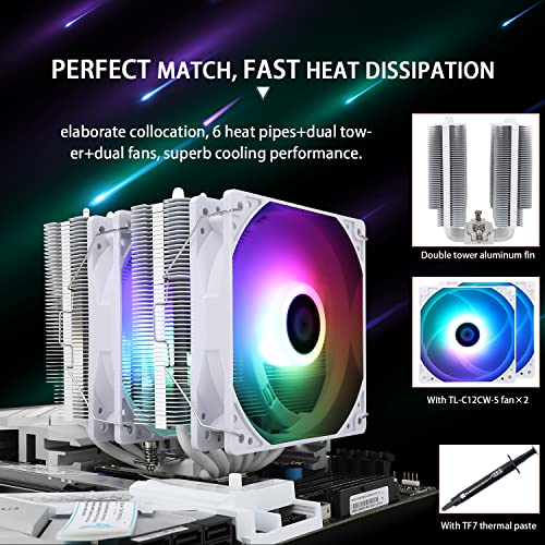 Thermalright Peerless Assassin 120 SE ARGB White CPU Air Cooler, 6 Heat Pipes CPU Cooler, Dual 120mm TL-C12CW-S PWM Fan, A...