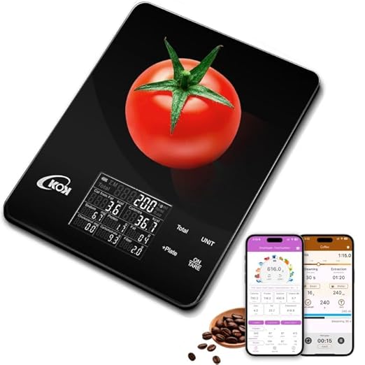 KOK Smart Food Scale with 30 Nutritional Calculator, Coffee Timer Function APP, Track Calorie, Macro, Carb for Weight Loss...