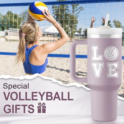 ROSTANTEN Volleyball Gifts for Teen Girls & Team - Volleyball Stuff - 40 oz Engraved Tumbler with Handle & Straw - Gifts f...