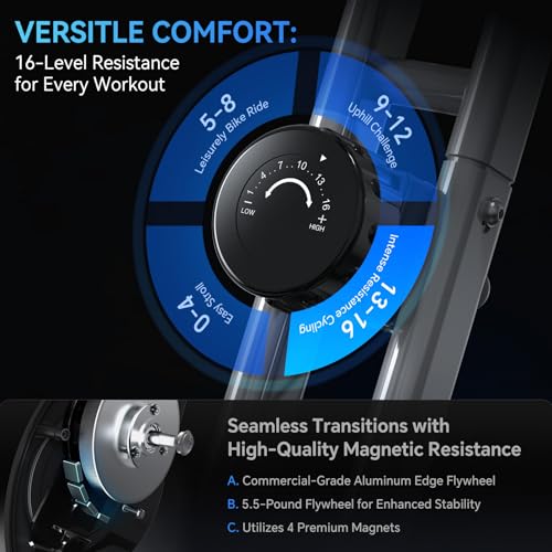 Foldable Exercise Bike for Small Apartments, Stationary Bikes for Home, Indoor Portable Cycling Bike with 16-Level Magneti...