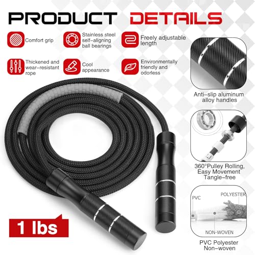 Gemscream Weighted Jump Rope for Men and Women 1 LB Ball Bearing Rapid Speed Skipping Rope for Workout Fitness Exercise Al...