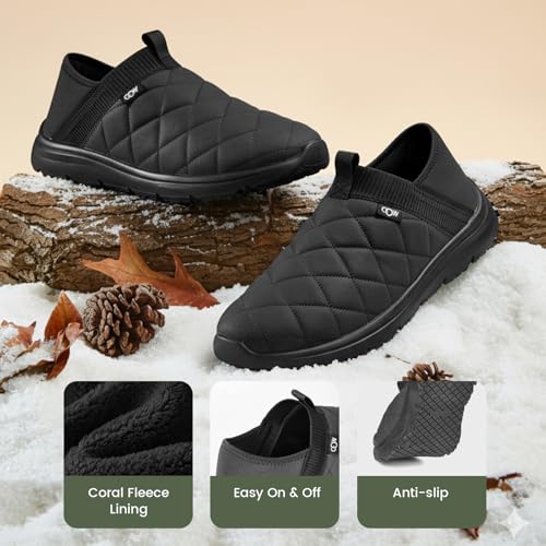 OOW Slippers for Men with Memory Foam House Shoes Lightweight Plush Slip on Garden Loafer Slippers Indoor Outdoor