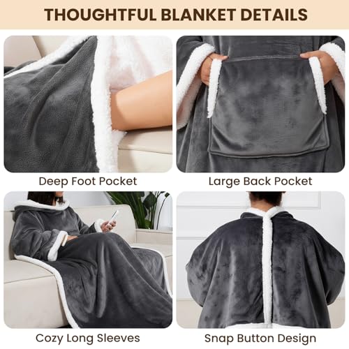 DAILYLIFE Wearable Heated Blanket with Foot Pocket, 52"x72" Electric Blanket with Sleeves for 6 Heat Settings, 12 Hours Ti...