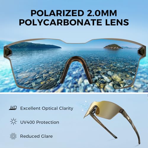 KastKing Tarkio Polarized Fishing Sunglasses, Large Single PC Lenses, Rimless Wrap Design, UV400 Protection Sports Sunglasses