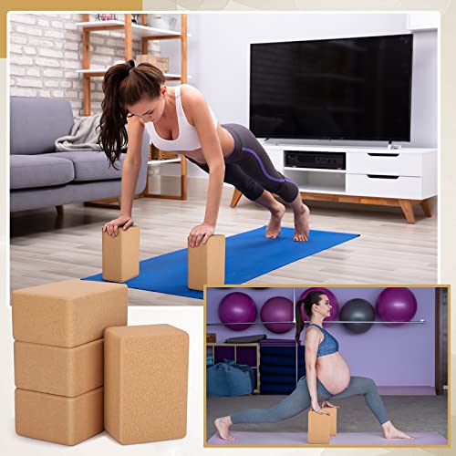 Leitee 4 Pcs Cork Yoga Blocks 9 x 6 x 4 Inch Cork Yoga Brick Non Slip Supportive Equipment High Density Bricks Wood Exerci...
