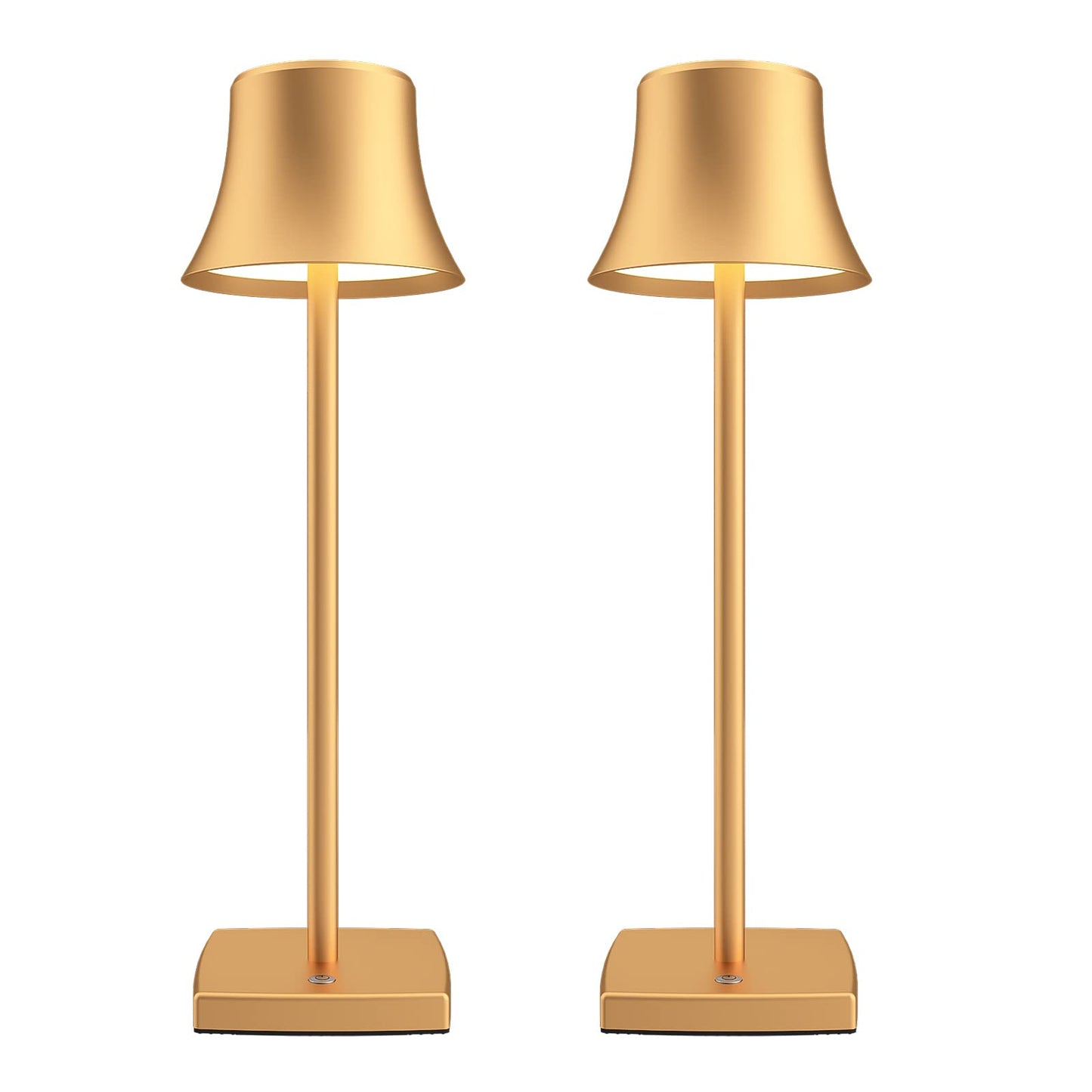 SAKRINGT 2 Pack LED Cordless Table Lamps, Rechargeable, 5000mAh, 3 Color Stepless Dimming, Aluminum, Gold, Model S807