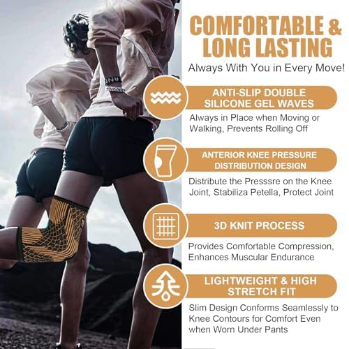 SHENGYADE Knee Brace for Women & Men1 Pair, Copper Knee Braces for Knee Pain and Support, Copper Ions Fiber Compression Kn...