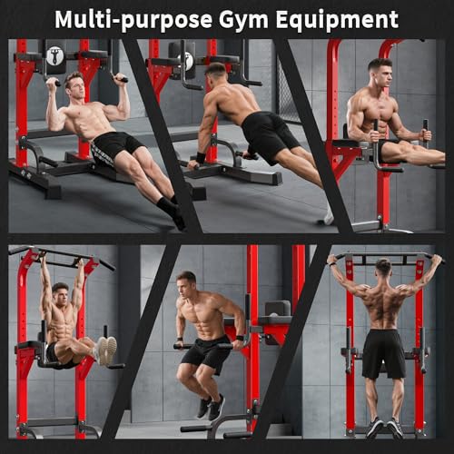 SogesHome Power Tower Pull Up Bar Dip Stand, 10 Adjustable Height Free Standing Assistive Trainer Dip Station, Multi-Funct...