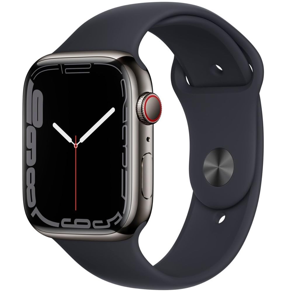 Apple Watch Series 7 [GPS + Cellular 41mm] Graphite Stainless Steel Case with Midnight Sport Band (Renewed)