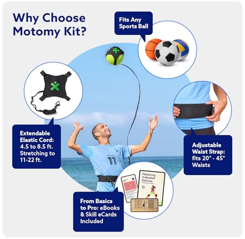 MOTOMY™ Volleyball Training Equipment Aid ‘VolleyPal’ – Solo Rebounder Trainer for Serve, Spike, Set & Pass; Indoor and Ou...