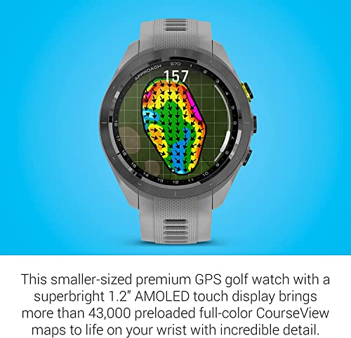 Garmin Approach S70 (Gray, 42mm) Golf GPS Watch AMOLED Display with Charging Stand, Car & Wall Adapters and Cleaning Kit
