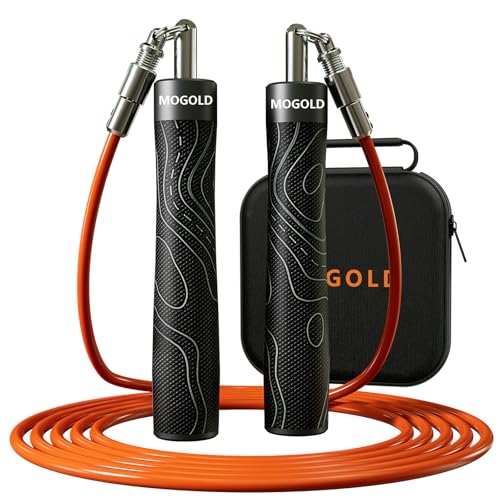 Mogold Weighted Jump Rope for Men Women -Interchangeable 1/5lb 1/4lb 1/2lb Heavy jump ropes - 360 Degree Spin - Length Adj...