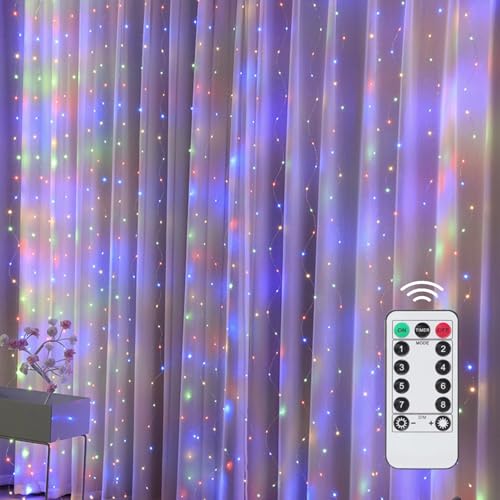 Lemical 300LED Curtain String Lights for Bedroom Window 9.8FT x 9.8FT USB Plug in 8 Lighting Modes Fairy String Lights wit...