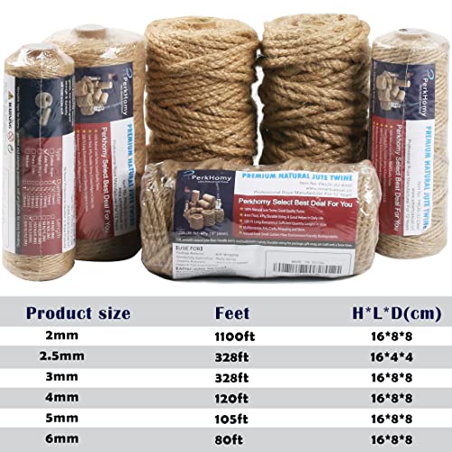 PerkHomy 5mm Jute Rope 105 Feet Twisted Heavy Duty and Thick Twine Rope for Cat Scratcher Scratching Post Tree Craft Proje...
