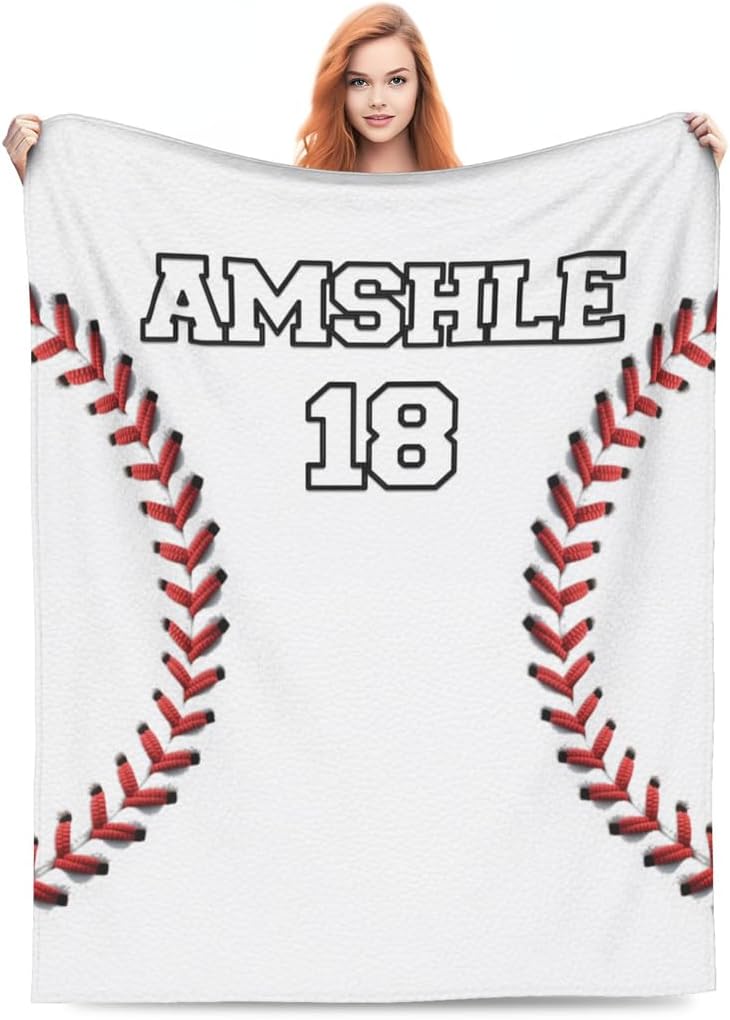 Baseball Themed Sofa Bedding Travel Throw Blanket Personalized Baseball Themed Throw-Blanket Customized Name Sports Enthusiasts Bed Blankets Gifts Custom Home Decor for Ball Sport Lovers