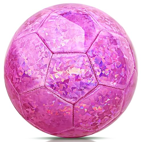 Champhox Size 4 Soccer Ball Glitter Pink - Kids Aged 4-6 6-8 8-12 Outdoors Sports Training Ball Recreation Playing Ball Te...