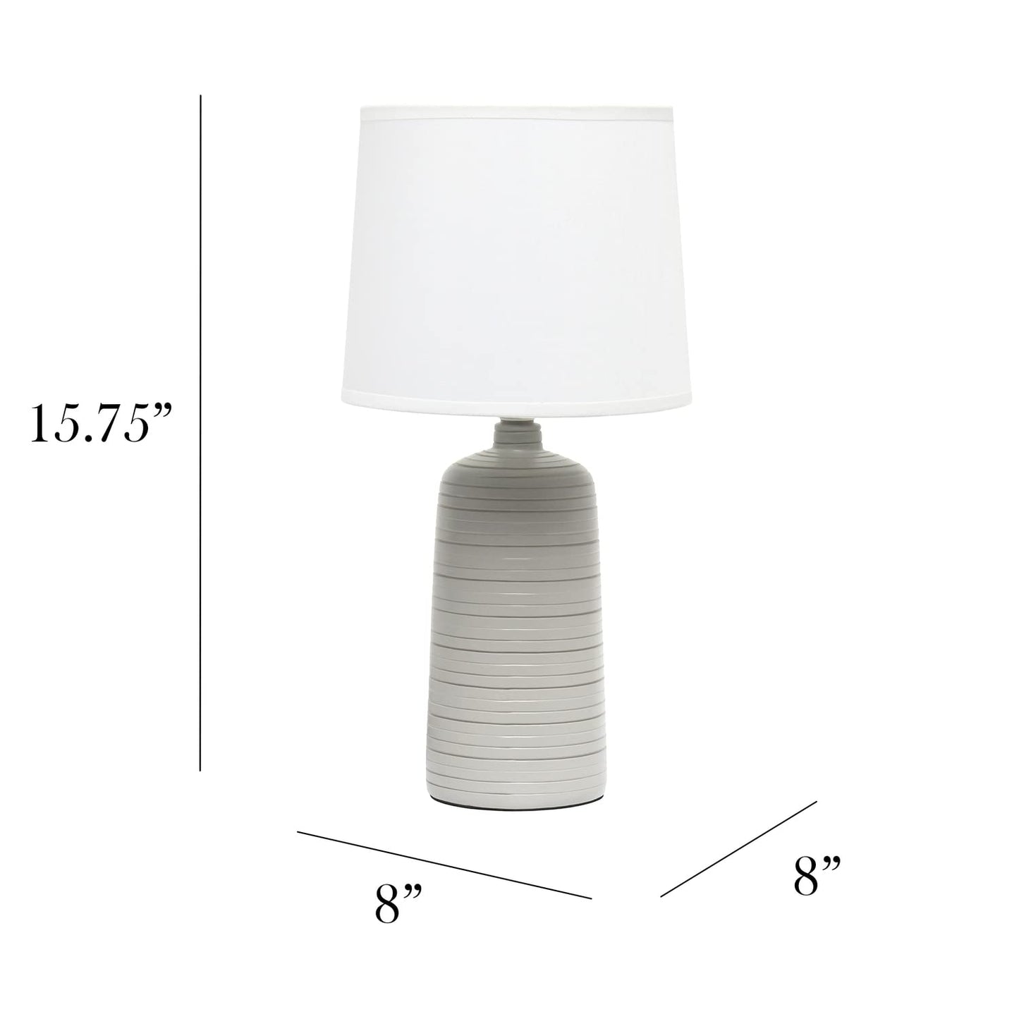Simple Designs LT2085-TAU Ceramic Table Lamp, Textured, 8inL x 8inW x 15.75inH, Taupe
