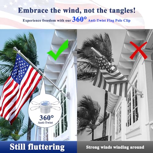 PHITRIC Flag Pole, Tangle Free Spinning Stainless Steel Rustproof Flagpole for 3x5 Sports Fan Outdoor Flags for Outside Ho...