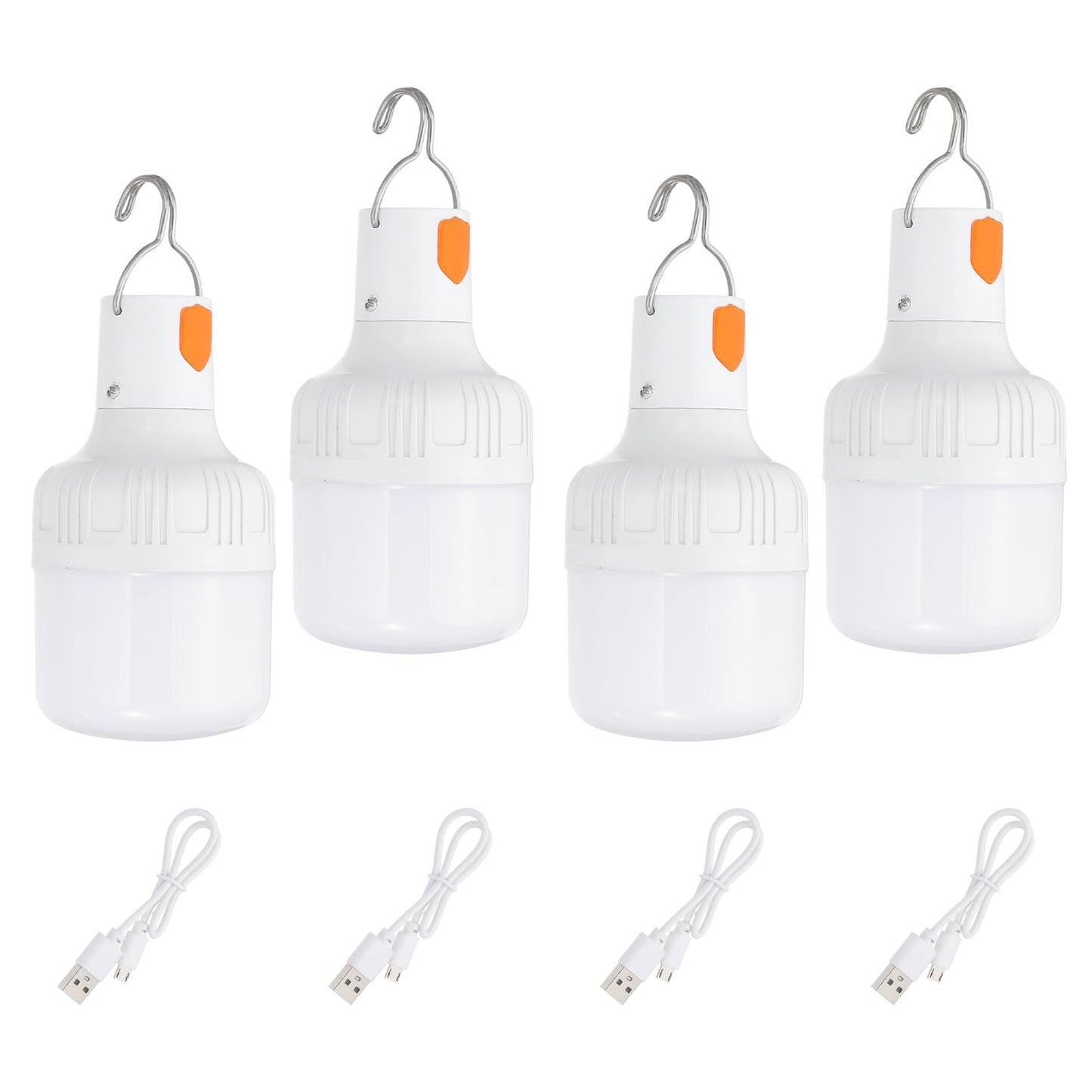 Patikil Camping Lantern  4 Pack Rechargeable Led Tent Lamp Lights Bulb Portable Hanging 3 Lighting Modes 60W Clip Hook For Camping  Hiking  Fishing  White