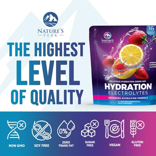 Electrolyte Hydration Packets - Best Electrolytes Drink Mix - Sugar Free Formula with Sodium, Potassium, Magnesium, Zinc &...