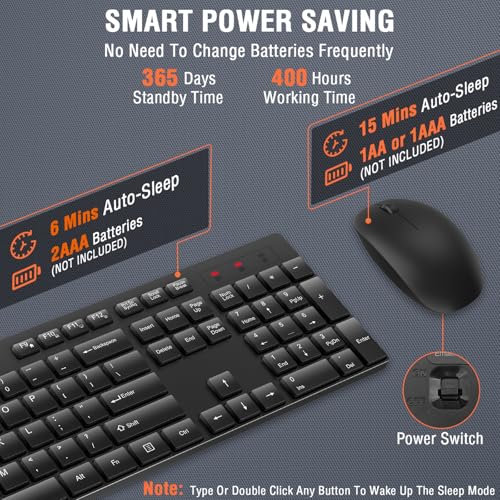 Wireless Keyboard and Mouse Combo, EDJO Silent Full Size Cordless USB Keyboard Mouse, 2.4GHz Lag-Free, Long Battery Life, ...