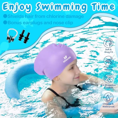 Kids Swim Cap for Girls Boys, 2 Size Silicone Swimming Cap for Long Hair, Waterproof Swim Hats for Toddlers Children Teens...
