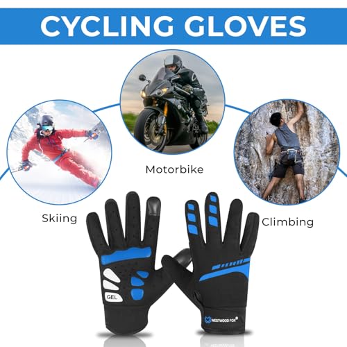 WESTWOOD FOX Cycling Gloves for Men Women, Full Finger, Anti-Slip Touchscreen Breathable Mountain Bike Gloves for MTB Ridi...