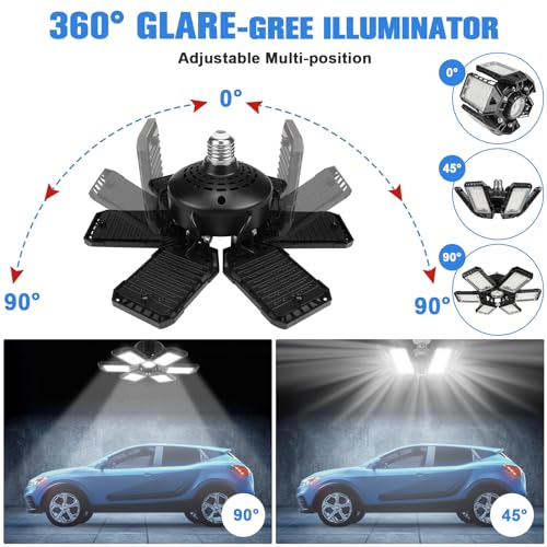 LED Garage Lights Bulb 2 Pack 180W 18000LM 6500K Led Shop Light with 6 Plus 1 Deformable Panels Basement Barn Ceiling Ligh...