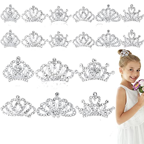 Princess Crown Comb Set for Girl 18 Pcs Silver Tiara Crown with Comb Crystal Tiara Headband Rhinestone Hair Piece Toddler ...