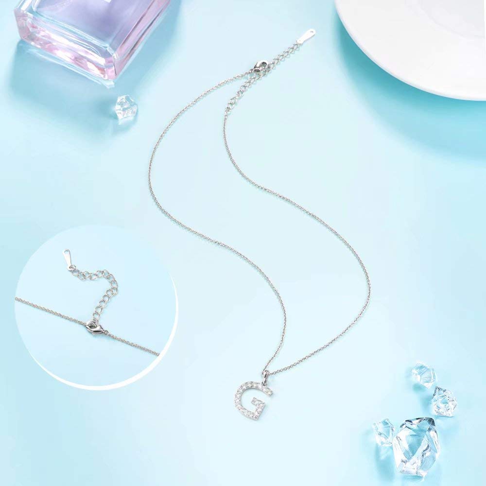 Tarsus G Initial Letter Stainless Steel Silver Alphabet Pendant Necklace Monogram charm cubic zirconia Jewelry Gifts for Women T